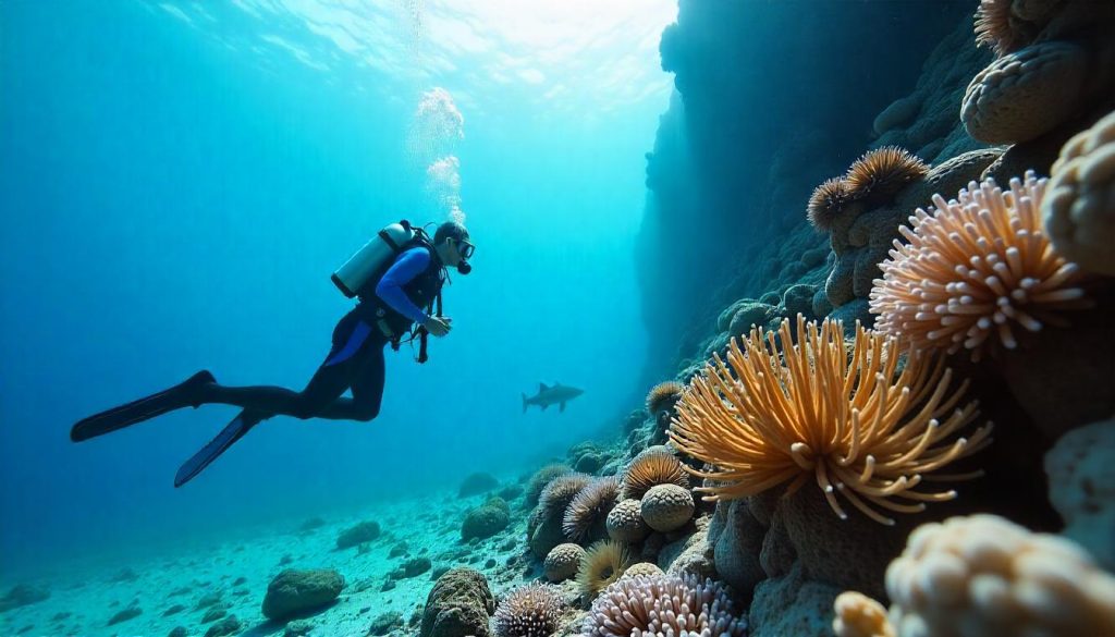 Diver at Elphinstone Reef in Marsa Alam, highlighting Red Sea dive sites in 2025.